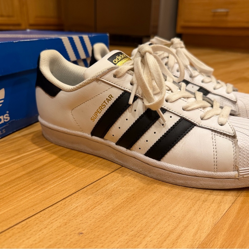 adidas White and Black Superstar Leather Sneakers